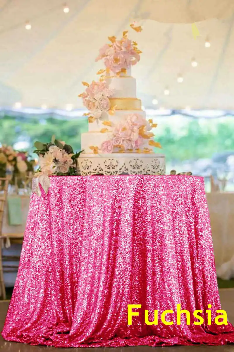 Fuchsia B·Y 72inch-180cm Round Sequin Tablecloth Pink Gold Sequin Table Cover for Christmas Party Wedding decor-9531 - Цвет: Fuchsia