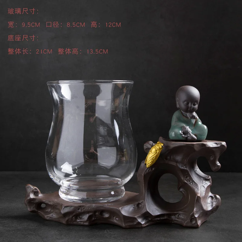 A2 Creative Purple Sand Glass Hydroponic Flower Pot Vases Green Planter Tray Succulents Plants Desktop Monk Buddha Zen Decorations - Цвет: A2