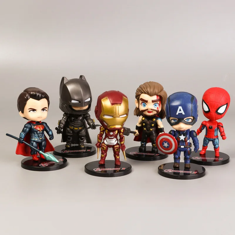 6 шт./компл. Marvel Q версия Дэдпул аниматор Капитан Америка Черная пантера Мстители