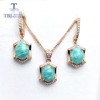 tbjjewelry set with natural amazonite pendant earring 925 sterling silver rose gold for women daily wear