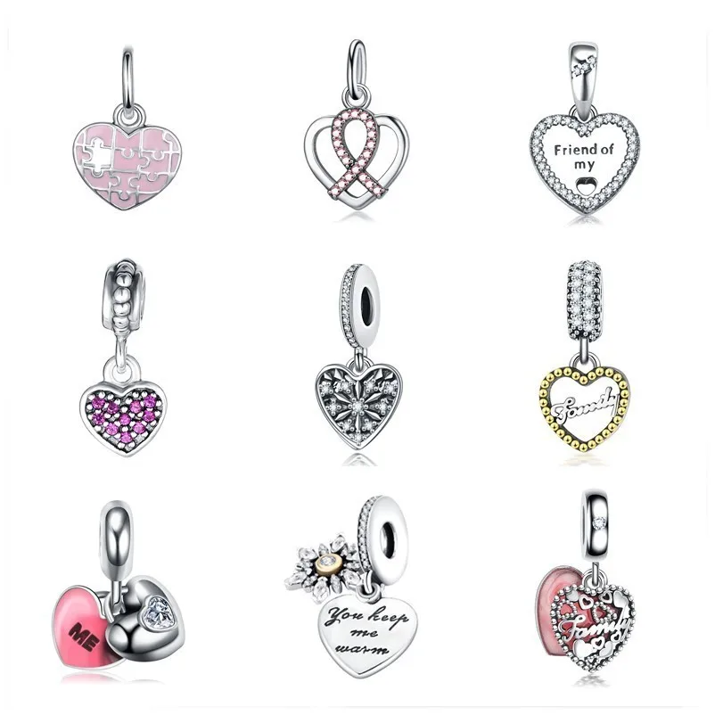 DIY кулон бусины в форме сердца серебро 925 пробы Висячие Подвески Fit Pandora Браслет