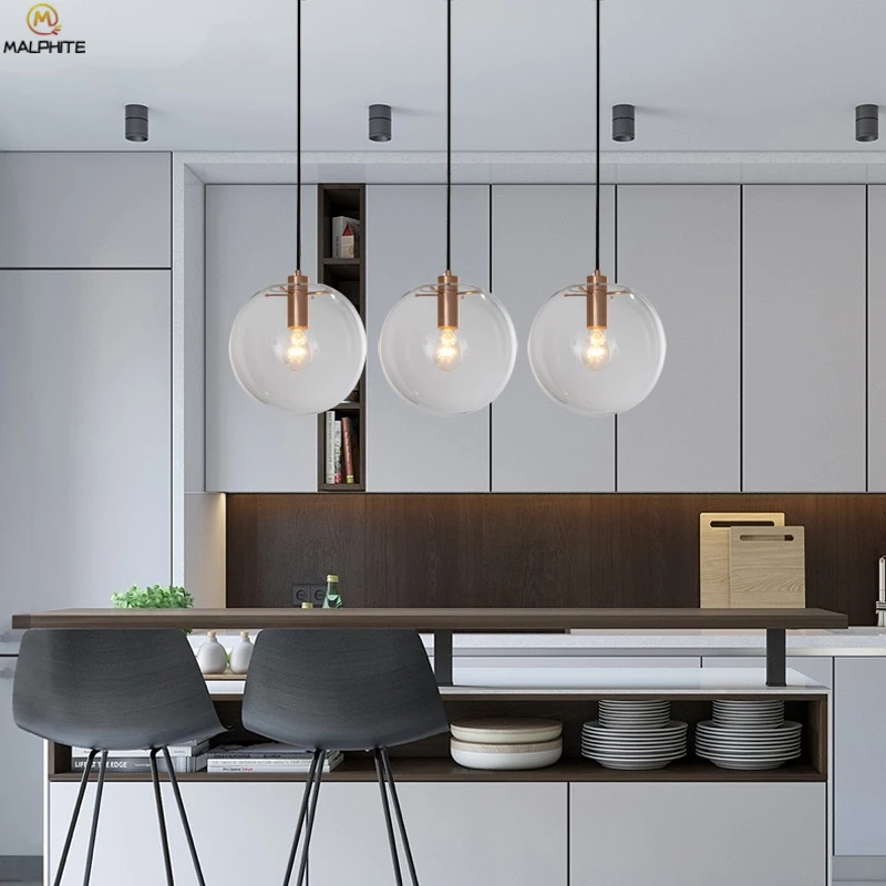 Modern led Suspension Luminaire Glass pendant lights lustre Globe Transparent Ball hanglamp Living Room deco lighting fixtures | Освещение