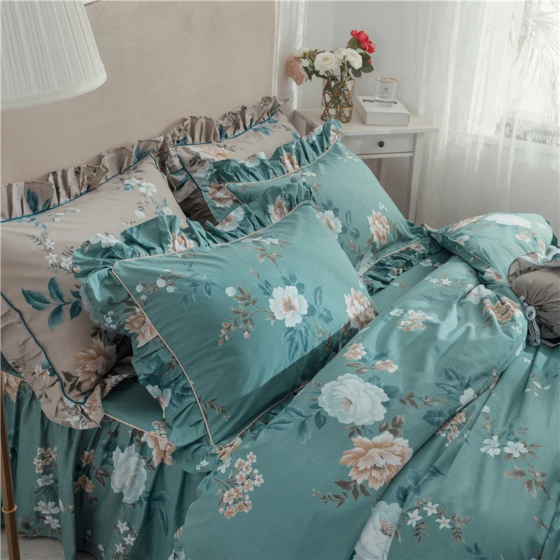 

2/4pcs bedding set twin queen king size bed linens reactive printing duvet cover set pastoral style home bed set bed skirt