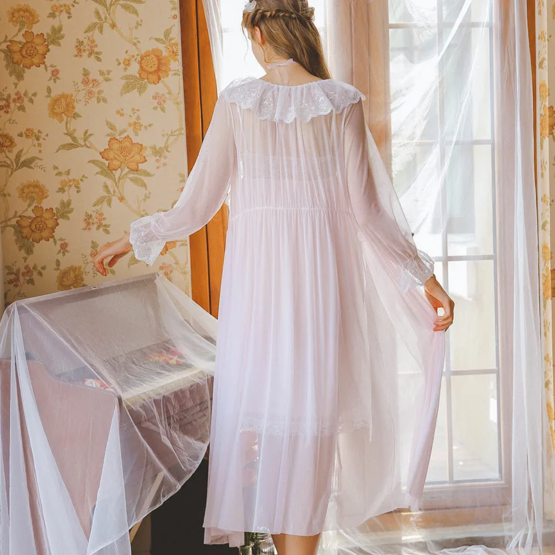 Женский халат для медового месяца белый Хлопковый кружевной наряд принцессы