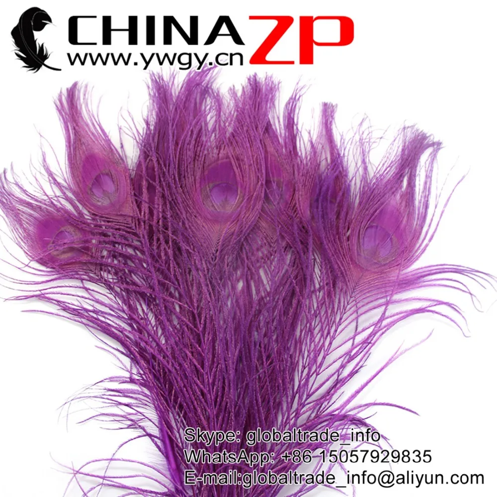 

CHINAZP Factory 500pcs/lot Size 10-12inch(25-30cm) Decorative Full Eye Dyed Purple Peacock Feathers