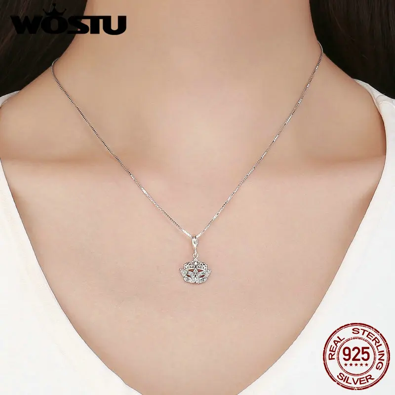WOSTU, модный дизайн, 925 пробы, серебряная сверкающая маска, висячая подвеска, браслет из бусин, сделай сам для женщин, ювелирное изделие, FIC702