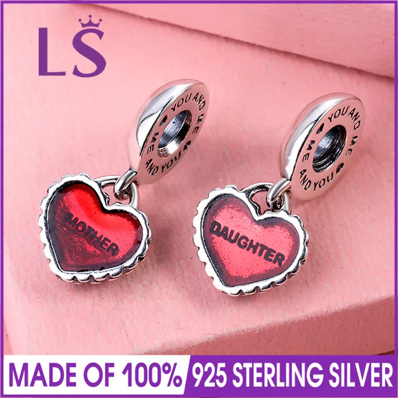 LS High Quality 925 Silver Mother Daughter Dangles Pendant Charm Fit Original Bracelets Pulseira Pingentes.100% Fine Jewelry W |