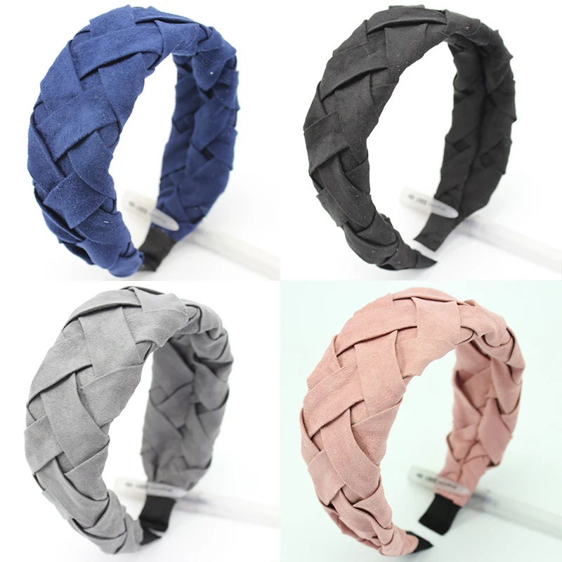 

Woven fabric solid color headband wide-brimmed headband simulation silk plaid satin hair hoop korean hair accessories for women