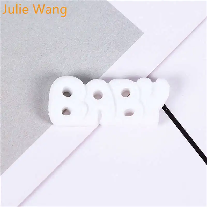 Julie Wang 10 шт. полимерные "Детские" буквы милые каваи с плоской задней стороной кабошон подвески для изготовления ювелирных изделий ожерелье браслет аксессуар - Окраска металла: White