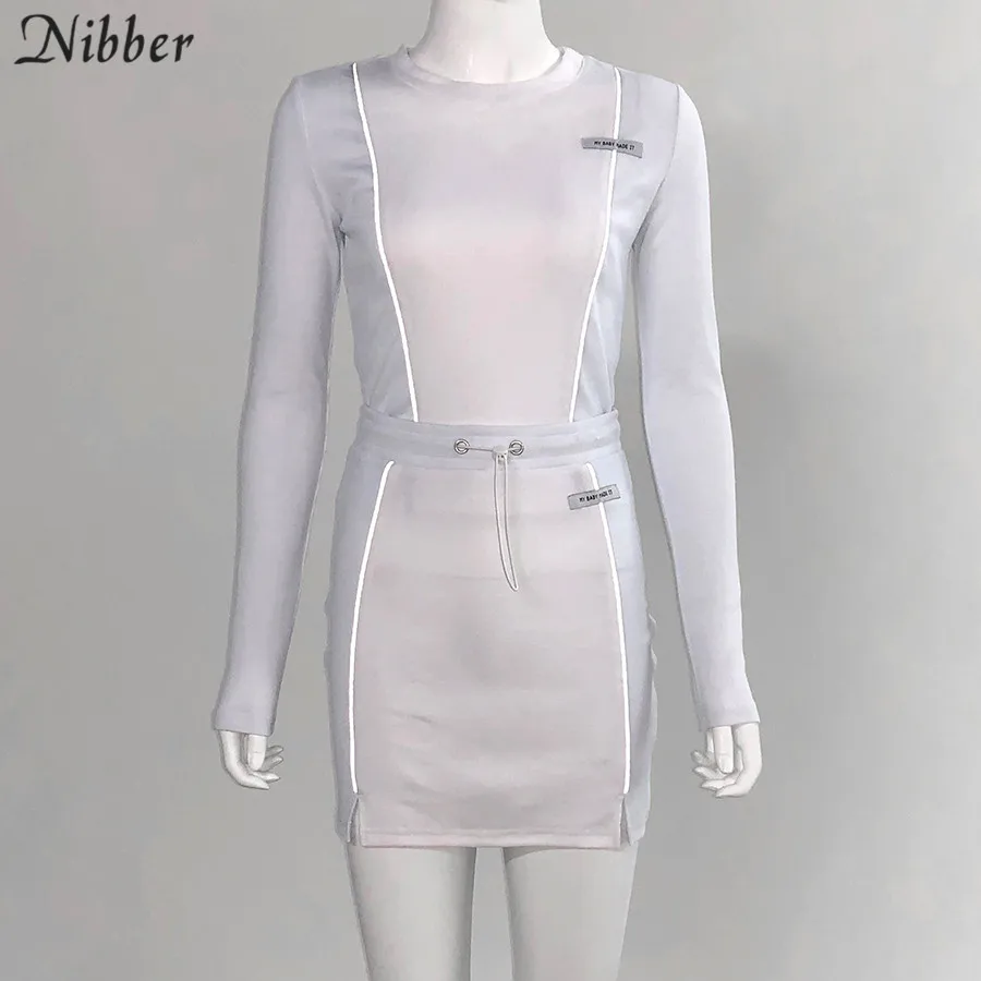 Nibber модная Светоотражающая Лоскутная Спортивная одежда 2 шт. наборы femme 2019new белые вязаные топы женские футболки мини-футболки юбки костюмы