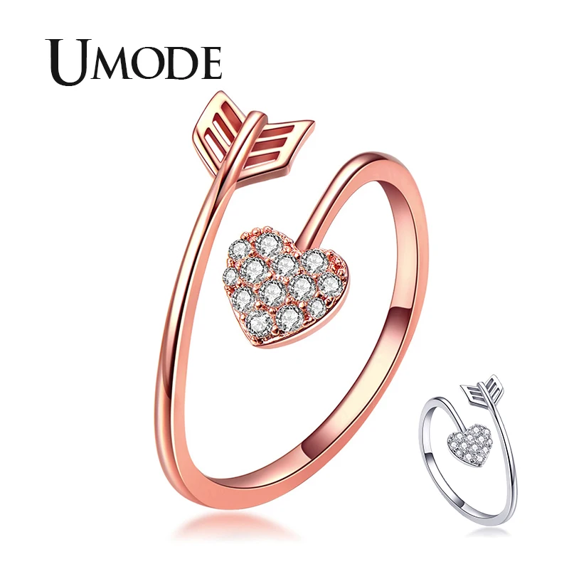 

UMODE Cupid Arrow Love Heart Finger Rings for Women Rose Gold Wedding Rings Adjustable Luxury Brand Jewelry Accessories UR0498