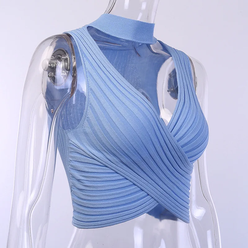 Женский укороченный топ с V-образным вырезом без рукавов | Женская одежда