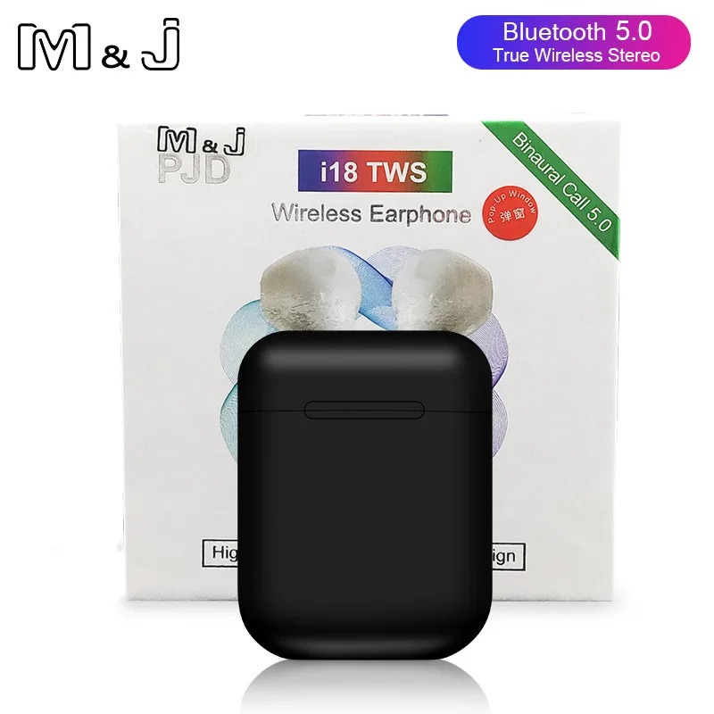 Черный Наушники i18 TWS Bluetooth 5,0, беспроводные наушники, гарнитура с сенсорным управлением, 3D стерео наушники для i10 tws i12 Xiaomi i20 i30 i60 tws - Цвет: Черный
