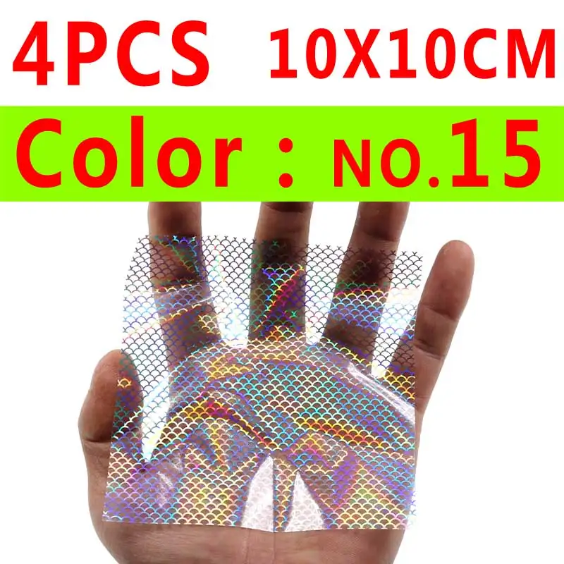 4pcs color 15 Wifreo 6/4 шт. Голографическая клейкая пленка Flash ленты отражательная Призма Рыбалка наклейка для приманки 10*10/20 см Искусственный рыбьей чешуи кожи - Цвет: 4pcs color 15