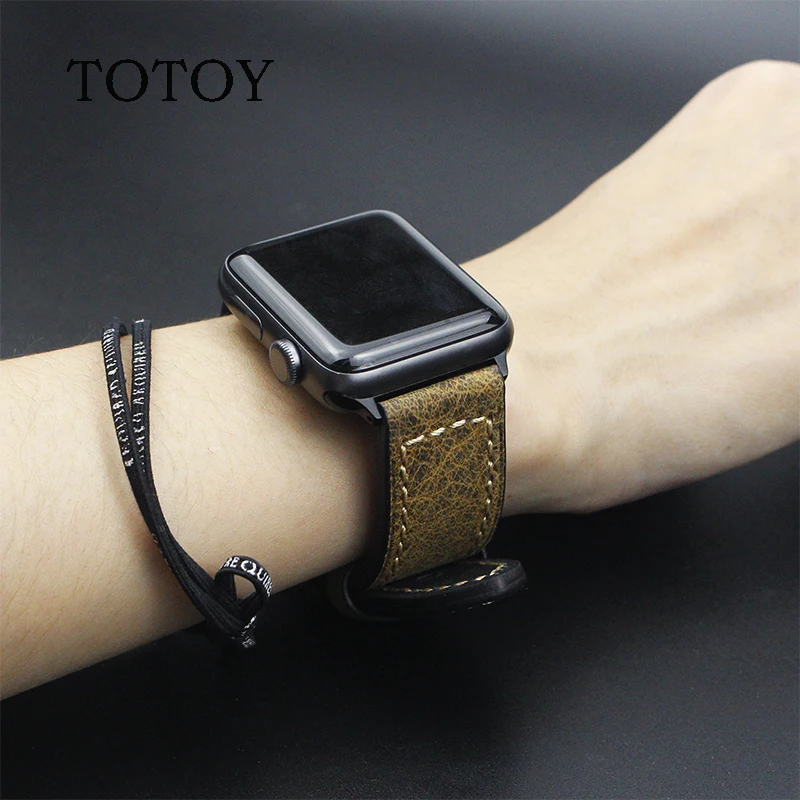 TOTOY Высокое качество кожаный ремешок Новый коричневый трещина для Apple Watch 38mm42mm iwatch