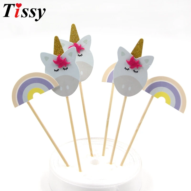 24 шт./лот Симпатичные Единорог кекс топперы DIY торты Топпер выбирает Candy Bar для Baby