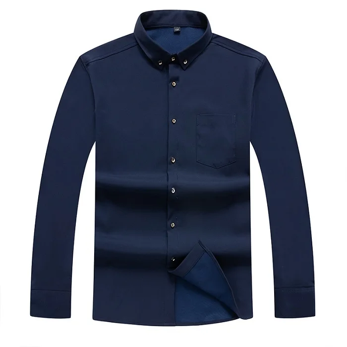 Navy Blue Размер 8XL 7XL новая зимняя официальная рубашка мужская с длинным рукавом классическая черная Рабочая одежда брендовая деловая Мужская плотная флисовая рубашка - Цвет: Navy Blue
