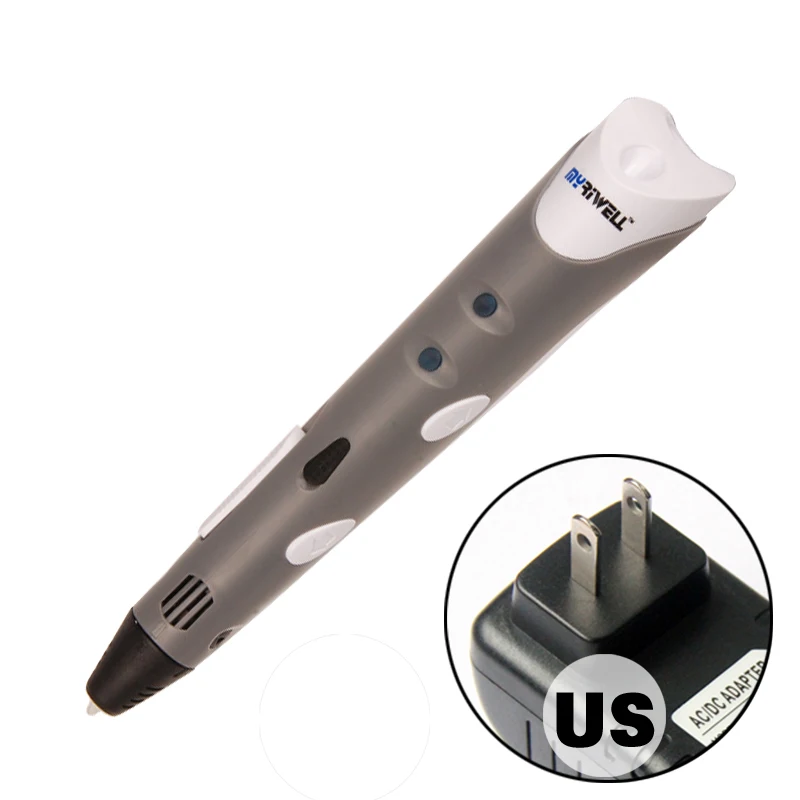 Myriwell 3d печать pen1.75 мм ABS Смарт 3D Ручка для рисования+ нить+ адаптер креативный подарок для детей дизайн живопись - Цвет: Gray US Adapter