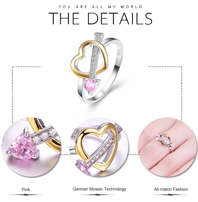 Lingmei Love Heart, женское модное ювелирное изделие, розовое, желтое и белое циркониевое серебряное кольцо 925, размер 6, 7, 8, 9, обручальное кольцо, подарки