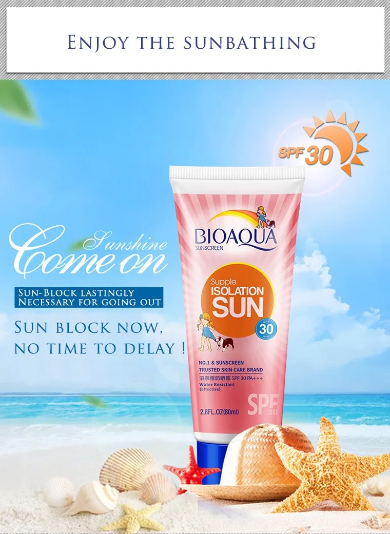 

50pcs/lot Bioaqua Sunscreen Creams sun lotion tanning oil SPF 30 Isolation UV Sunblock Body Sunscreen Concealer waterproof