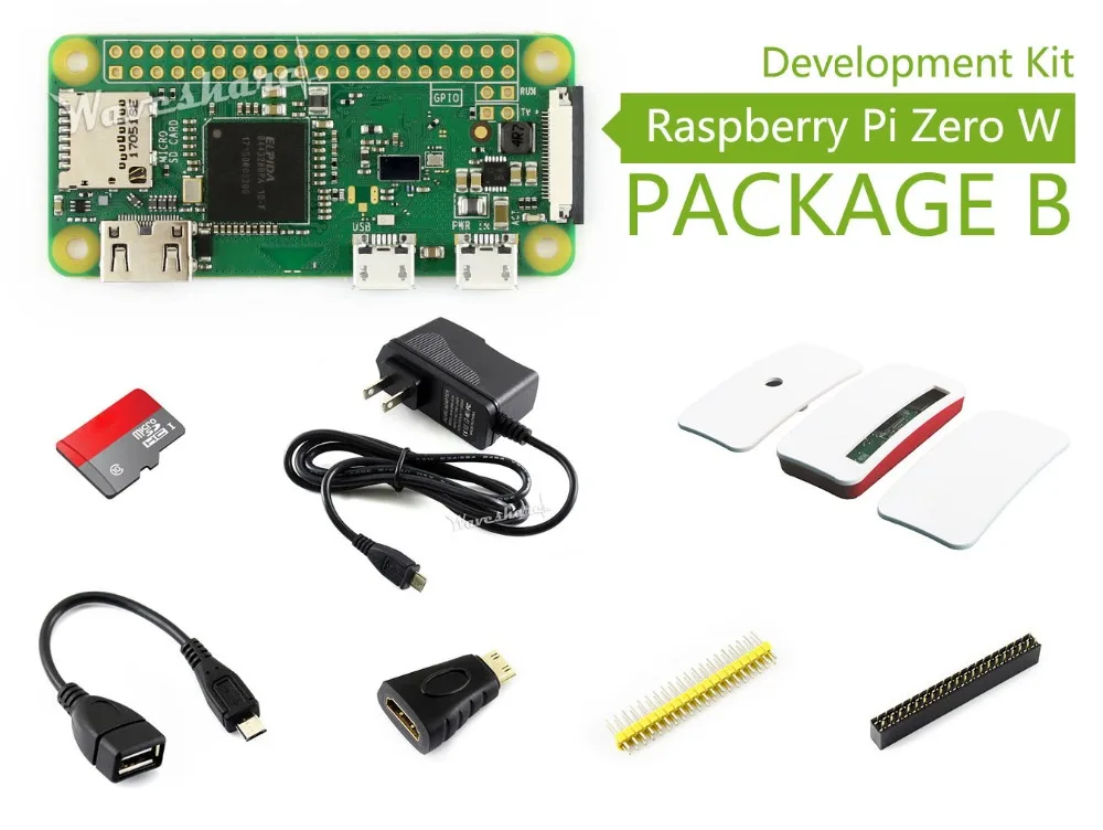 Raspberry Pi Zero W Package B Basic Development Kit Micro SD Card, Power Adapter, Official Case, and Basic Components