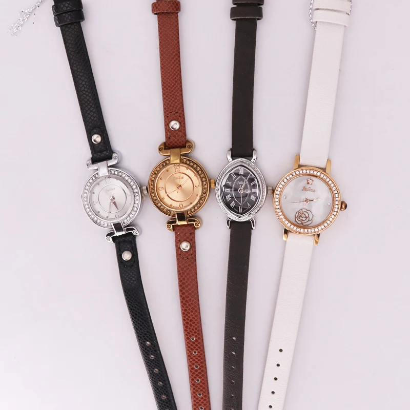Rabatt Julius Alte Arten Dame frauen Uhr Japan Mov Not Mode Stunden Armband Echt Leder Mädchen Geburtstag Geschenk keine Box|Женские