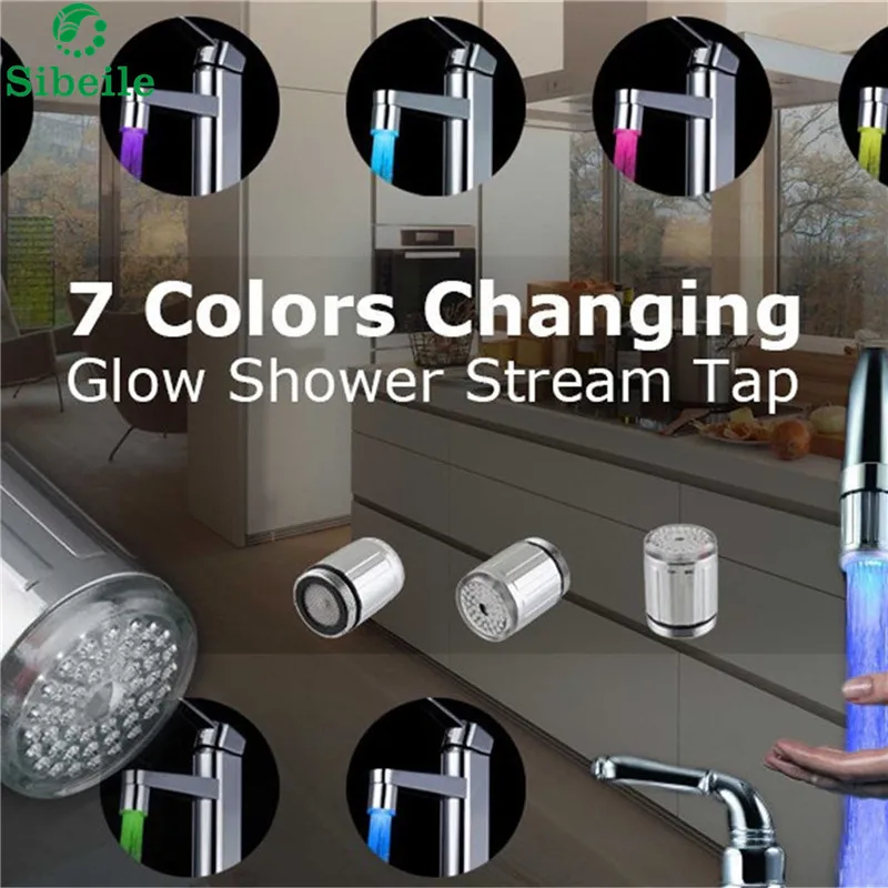 

SBLE LED Water Faucet Stream Light 7 Colors Automatically Changing Glow Shower Tap Head Bathroom Kitchen Pressure Sensor