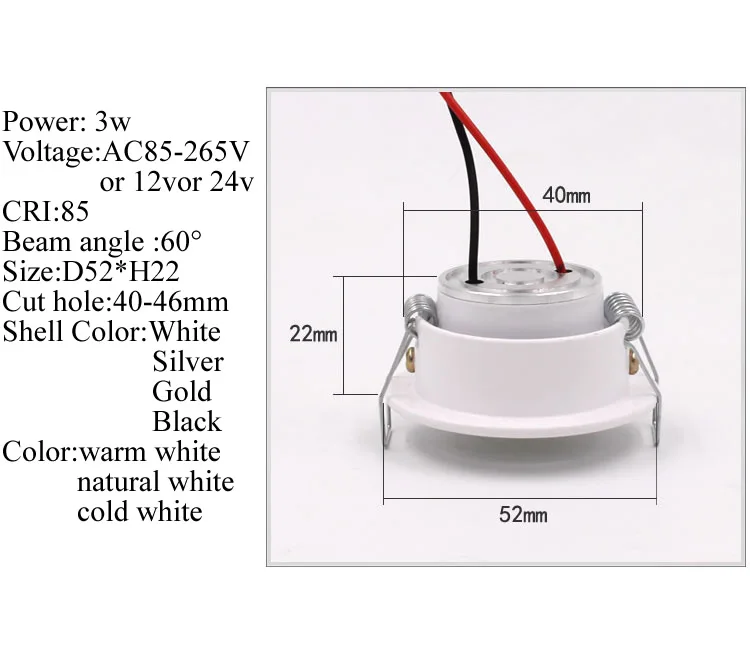Мини светодиодный светильник с регулируемой яркостью 3 Вт Cob встраиваемый