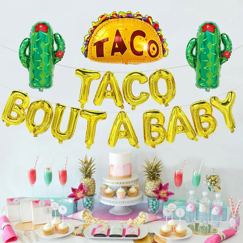 16 шт./лот золотые шары из фольги TACO BOUT A BABY тема Fiesta детский душ украшения для