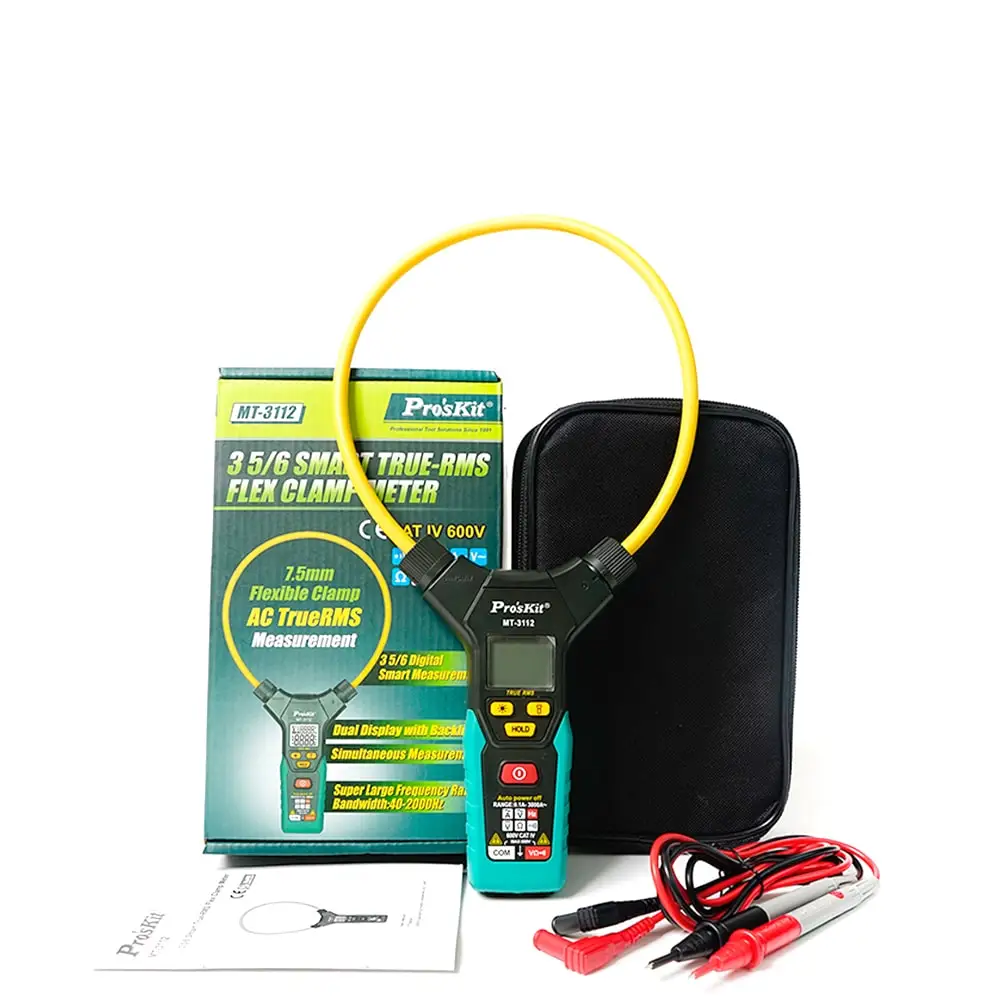 

Pro'sKit MT-3112 3 5/6 Smart True-RMS Flex Clamp Meter Pliers Type Table Digital Electronic Multimeter DC AC Current Tester