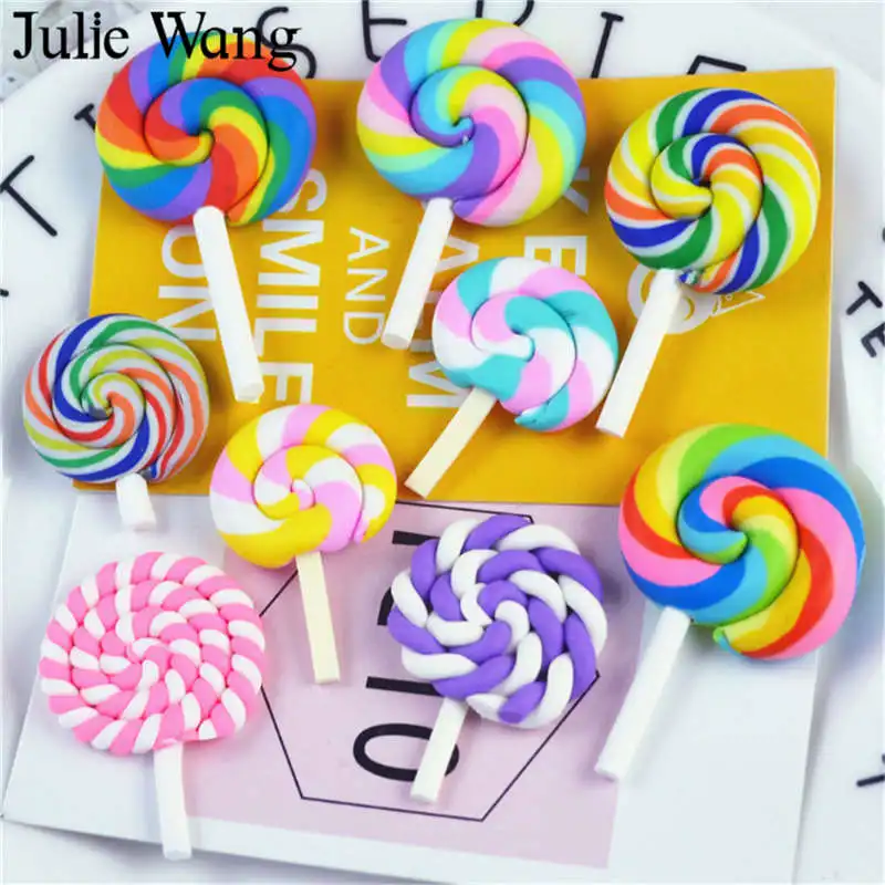 Julie Wang 10 шт. леденец конфеты цветной Лизун смола полимерная глина Подвески для украшения телефона фурнитура для изготовления ювелирных изделий Аксессуары