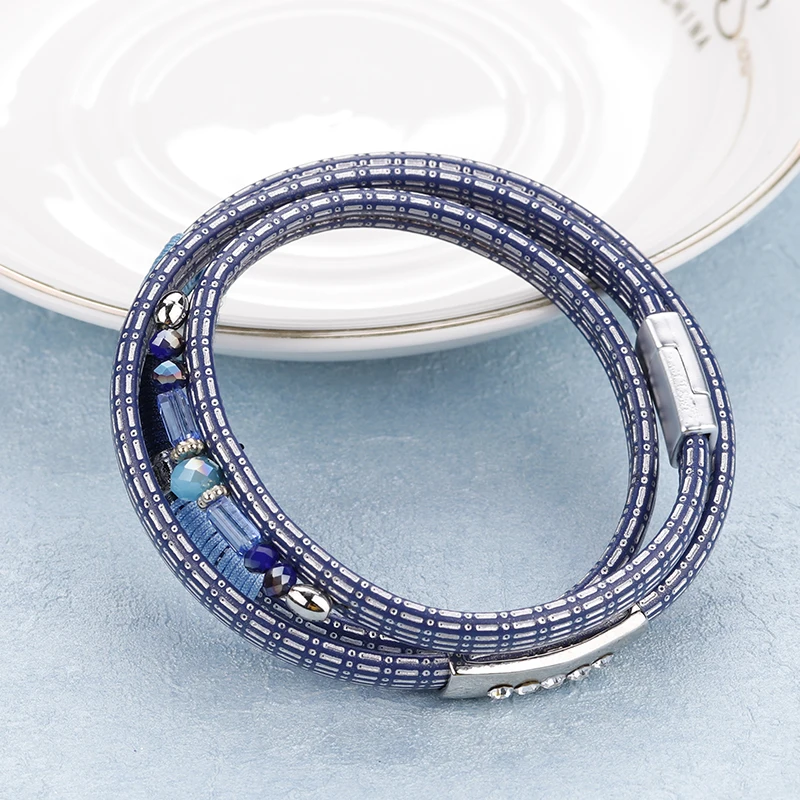 Женский клетчатый браслет ALLYES модный синий многослойный ювелирный женский