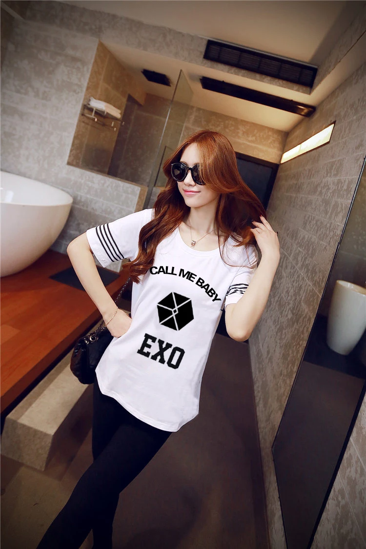 Kpop/2016 г. Летние футболки с надписью Call Me Baby Exo k pop Женская хлопковая футболка