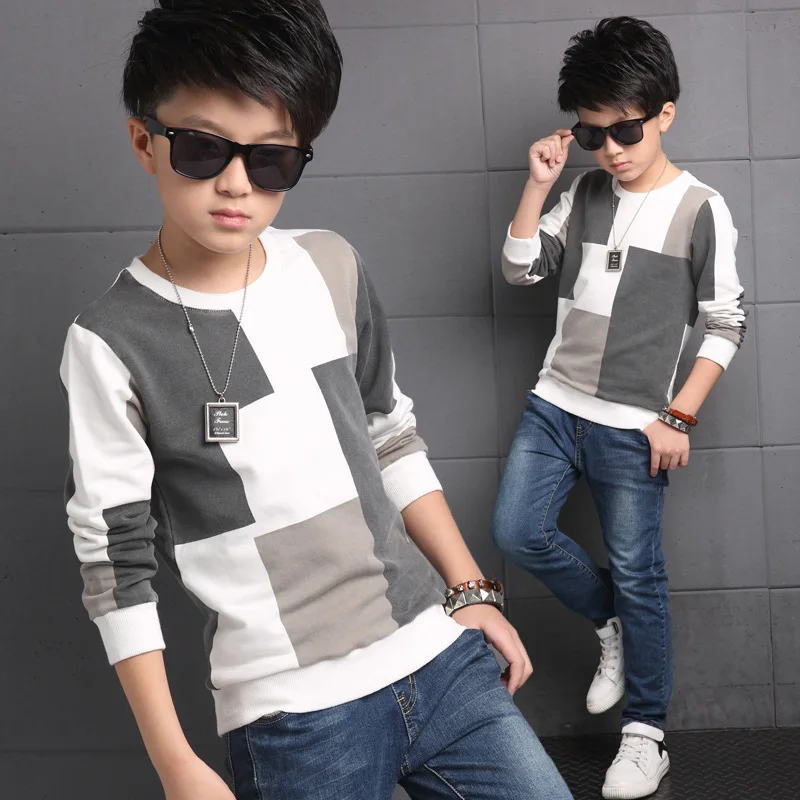 Детская футболка с принтом в клетку хлопковая одежда длинным рукавом детская для