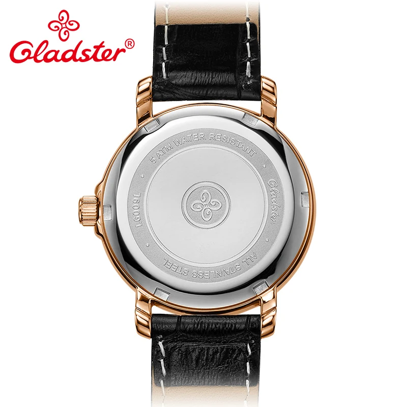 Часы Gladster Japan MIYOTA 2035 черные кожаные водонепроницаемые золотые женские кварцевые