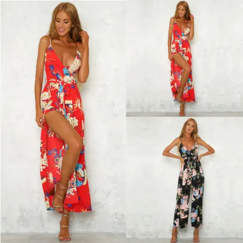 

Fashion New Women Ladies Clubwear V-Neck Party Jumpsuit Romper Sleeveless Floral Print Sashes Bodysuits