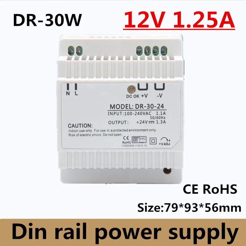 30 Вт 12VDC 2A один выход din рейка импульсный источник питания ac110v/220 v к dc 12v Бесплатная