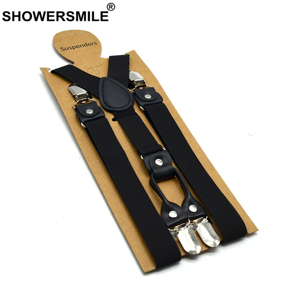 SHOWERSMILE Red Suspenders Men Classic Pants Strap Y Back 120cm Casual Retro Trouser Braces 4 Clips Elastic Male Suspender Belt