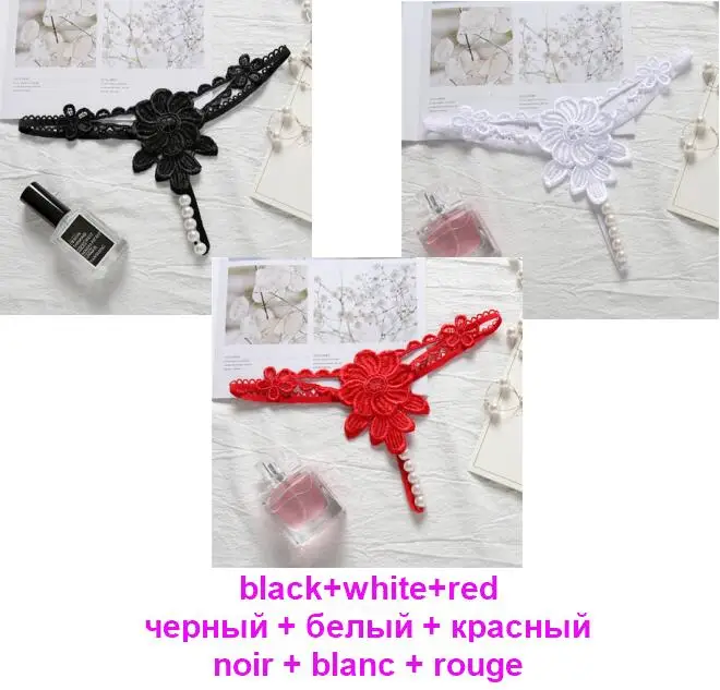 black white red 2186 Женские трусы, сексуальные трусики с жемчужинами, ropa interior femenina, нижнее белье, Милые стринги с аппликацией, открытые сексуальные трусики, 6 цветов, XXS-XL - Цвет: black white red 2186