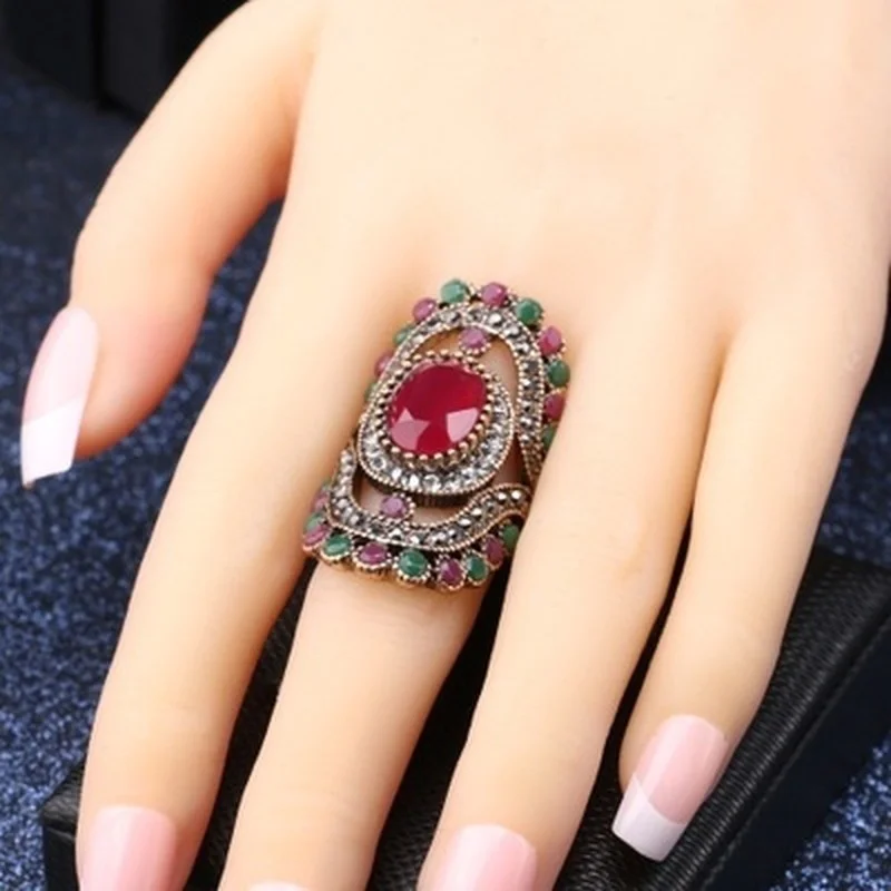 European Retro Hollow Exquisite Ring Inlaid Blue Crystal Female Turkish Indian Bridal Jewelry | Украшения и аксессуары