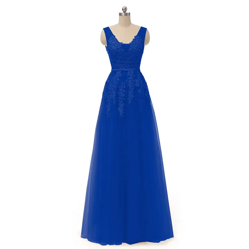 royal blue vestidos de baile сток темно-синее трапециевидное платье для выпускного вечера es vestido de noite с v-образным вырезом элегантное дешевое длинное платье для выпускного вечера с аппликацией - Цвет: royal blue