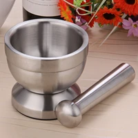 double stainless steel mortar and pestle pedestal bowl garlic press pot herb mills mincers