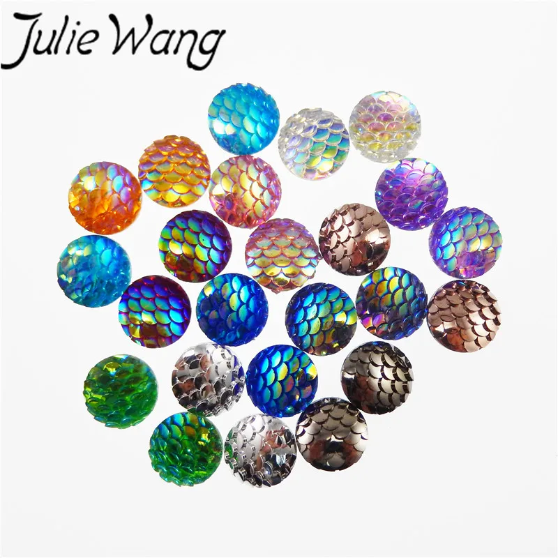 Julie Wang 100 шт./упак. Смешанные 12 мм Русалка из Смолы Рыбные весы круглая Смола