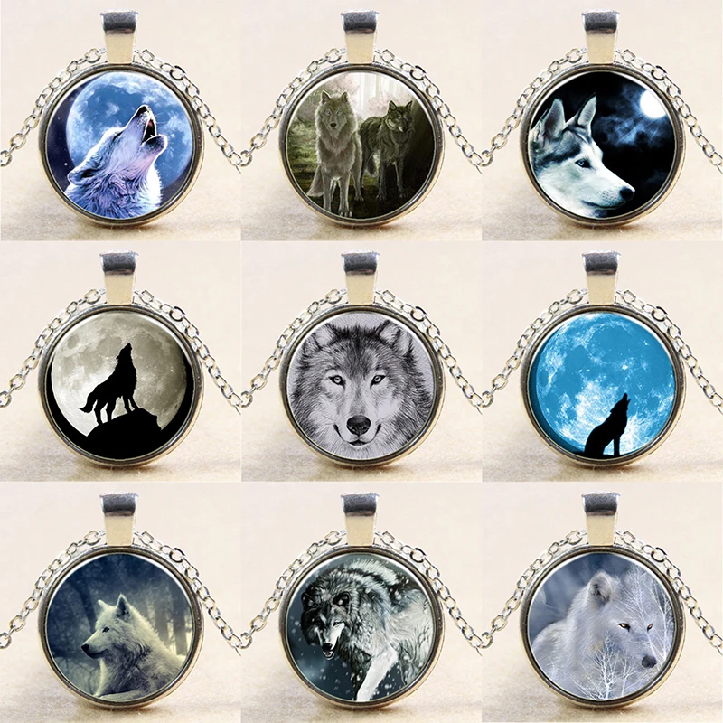 Модное 9 Стильное ожерелье с подвеской Волчья Луна винтажный стеклянный кабошон