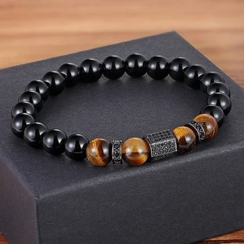 Matte Onyx Stone&Tiger Eye Combination Stitching with Cubic Zircon 6