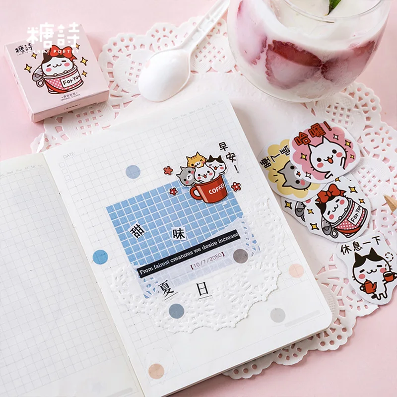 45 шт./кор. Милая мультяшная банка с кошкой бумажная наклейка упаковка DIY дневник