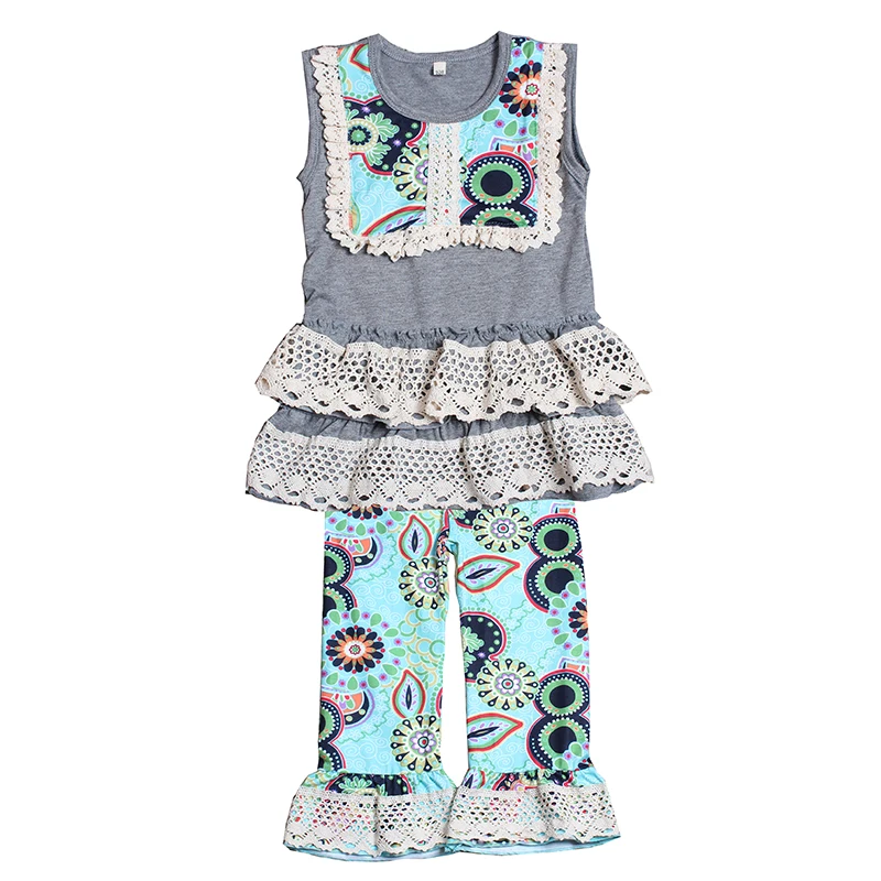 

Boutique summer girl patchwork lace sleeveless outfit