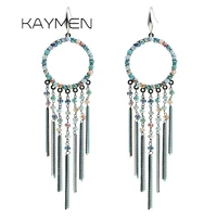 kaymen beautiful colourful crystal fashion dangle drop earrings for girls long chain statement hook earrings party jewelry 3313