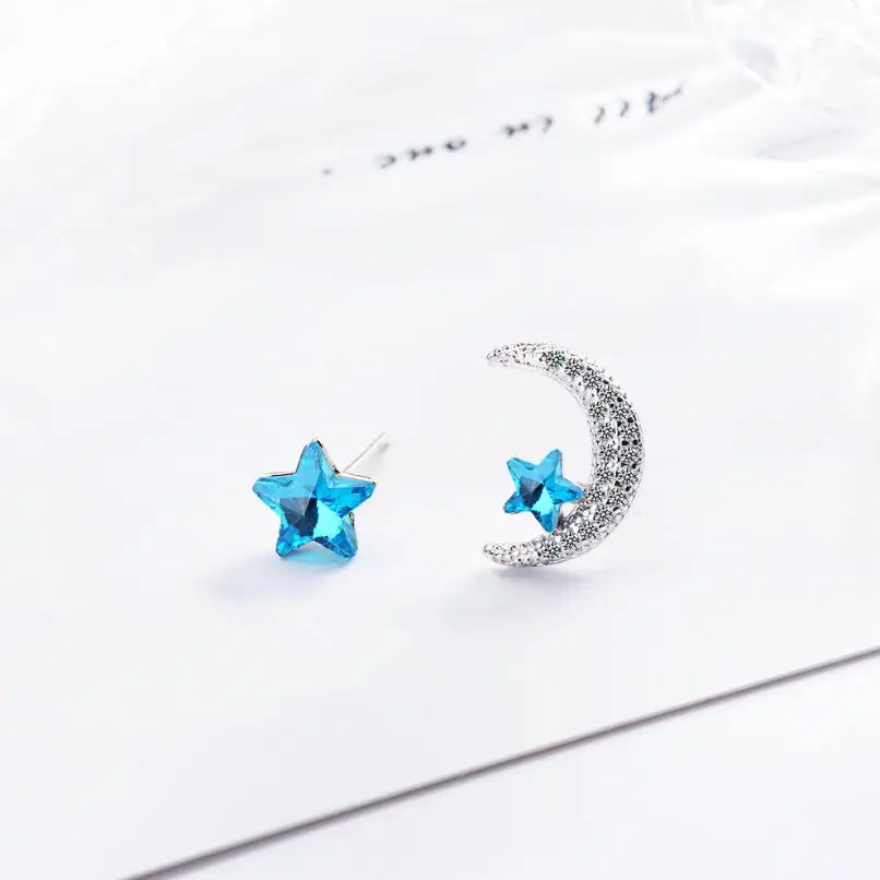 Серьги асимметричные женские с цирконом ювелирное украшение в форме звезды и