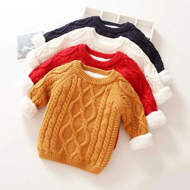 

Kids Boys Girls Sweater 2022 Winter Thick Warm Kids Add Wool Baby Boy Girls Sweater Spring Long Sleeve Knitwear Tops Clothes